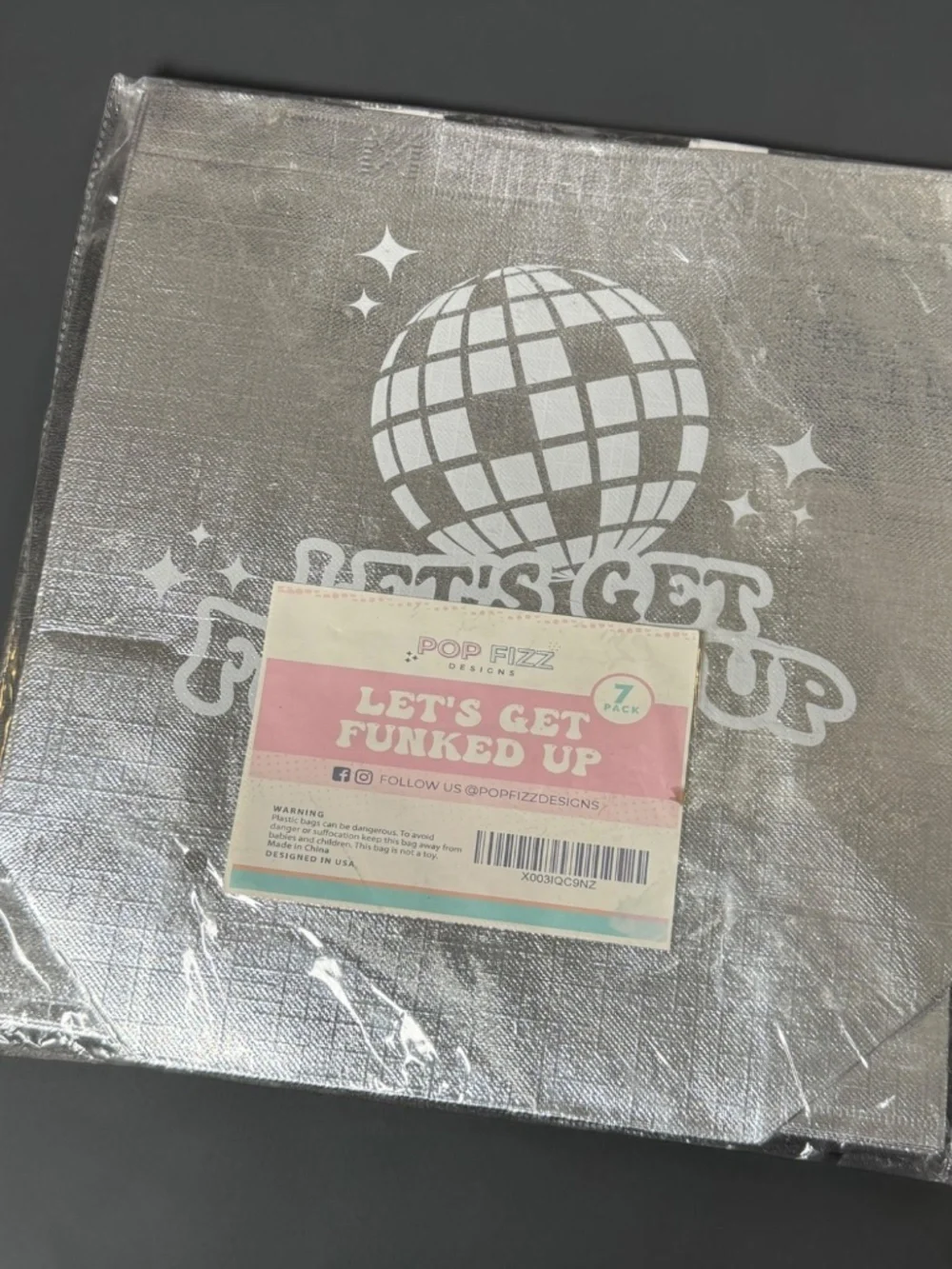 Last Disco Bachelorette Party Gift Bags Set of 7 Iridescent “Let’s Get Funked Up